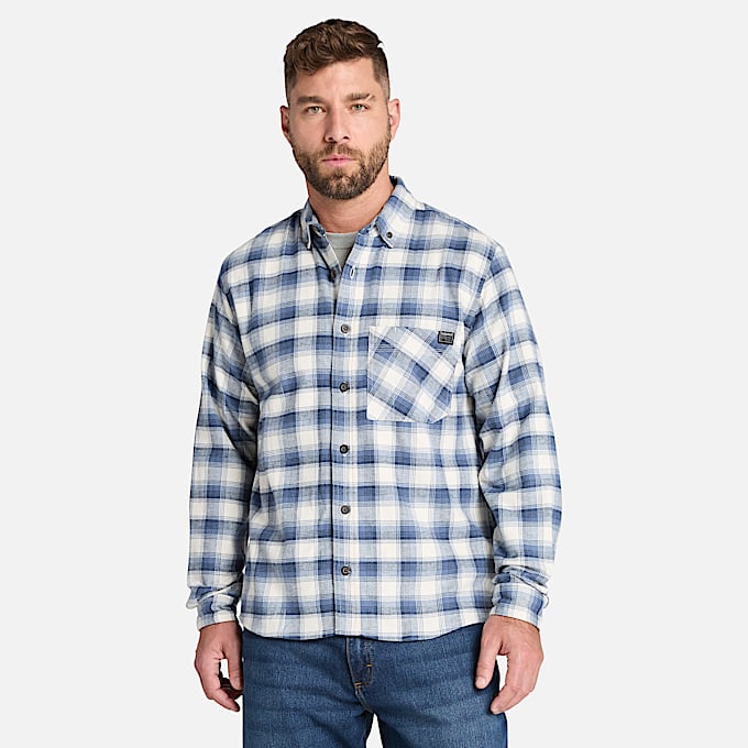 Mens Timberland PRO Woodfort Lightweight Flannel Flex Shirt TBL Vintage Indigo YarnDyed HERO