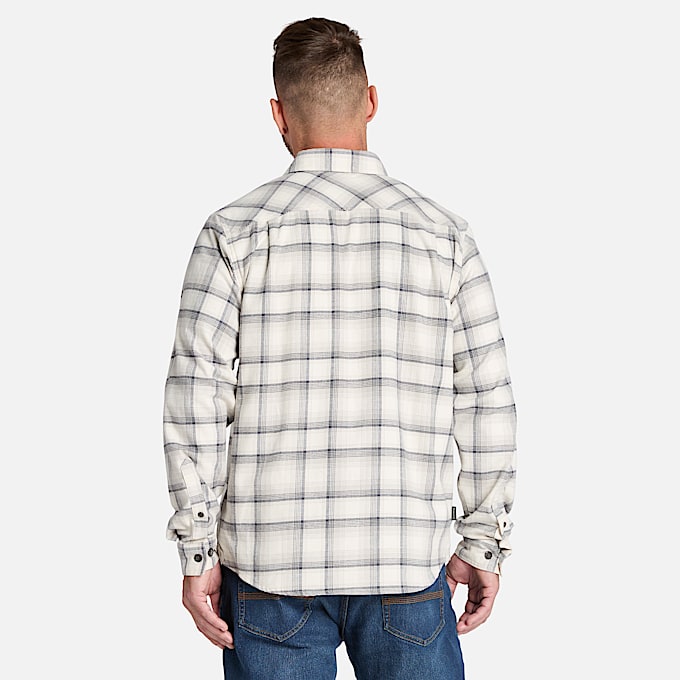Mens Timberland PRO Woodfort Lightweight Flannel Flex Shirt TBL Vintage White YarnDyed ALT9