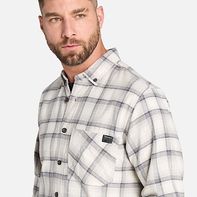 Mens Timberland PRO Woodfort Lightweight Flannel Flex Shirt TBL Vintage White YarnDyed ALT3