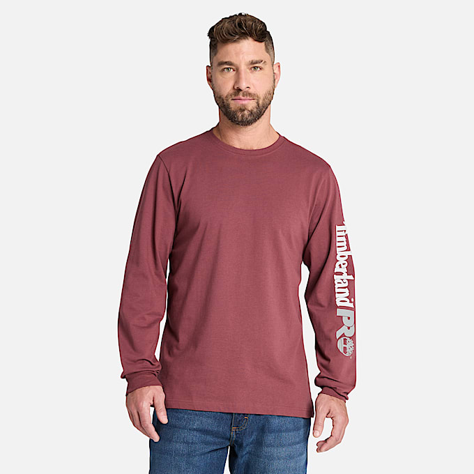 Mens Timberland PRO Core Logo LongSleeve TShirt TBL Maroon HERO