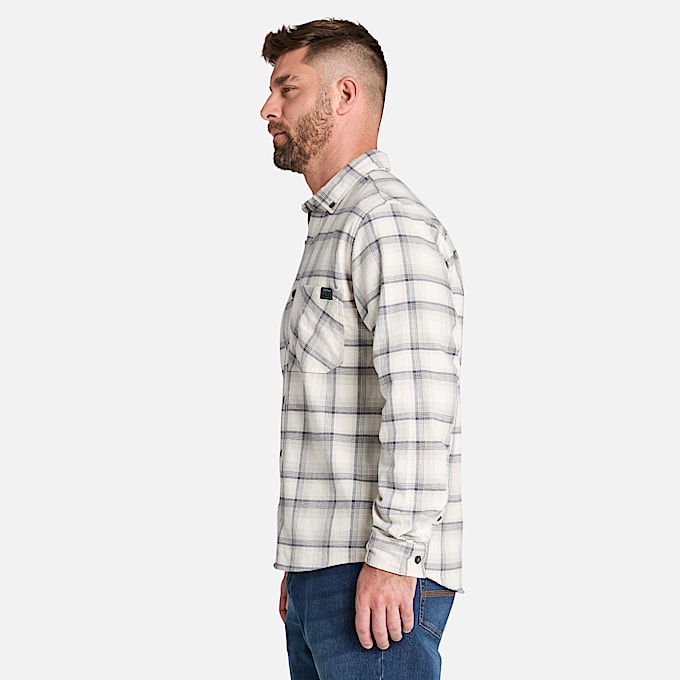 Mens Timberland PRO Woodfort Lightweight Flannel Flex Shirt TBL Vintage White YarnDyed ALT8