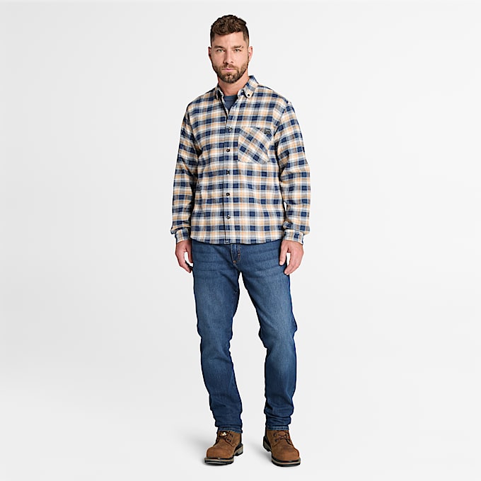 Mens Timberland PRO Woodfort Lightweight Flannel Flex Shirt TBL Wheat Boot YarnDyed ALT1