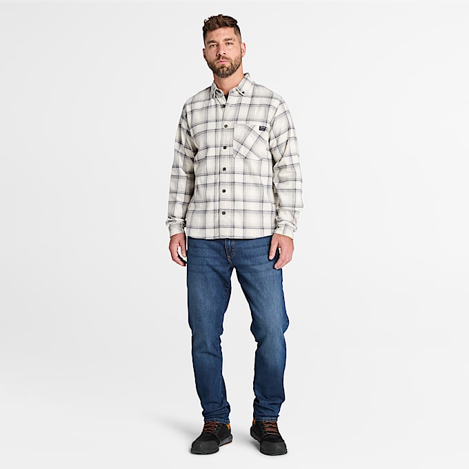 Mens Timberland PRO Woodfort Lightweight Flannel Flex Shirt TBL Vintage White YarnDyed ALT1