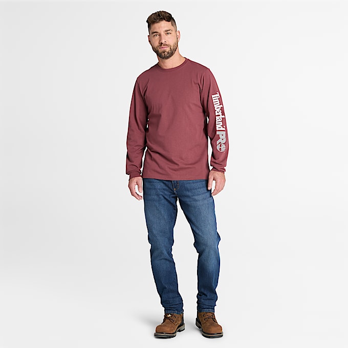 Mens Timberland PRO Core Logo LongSleeve TShirt TBL Maroon ALT1
