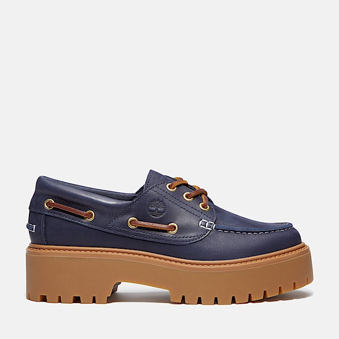 Womens Stone Street Platform Boat Shoe TBL Dark Blue FullGrain HERO