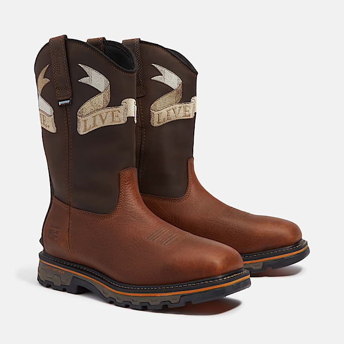 Mens True Grit Live Free or Die PullOn Soft Toe Waterproof Work Boot TBL Medium Brown FullGrain ALT4