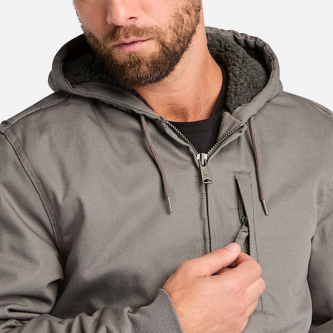 Mens Timberland PRO Gritman FleeceLined Hooded Canvas Jacket TBL Pewter ALT3