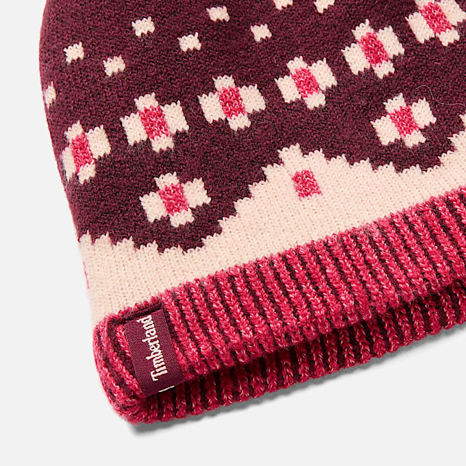 Gorro Fair Isle con pompn para mujer TBL Burdeos ALT1