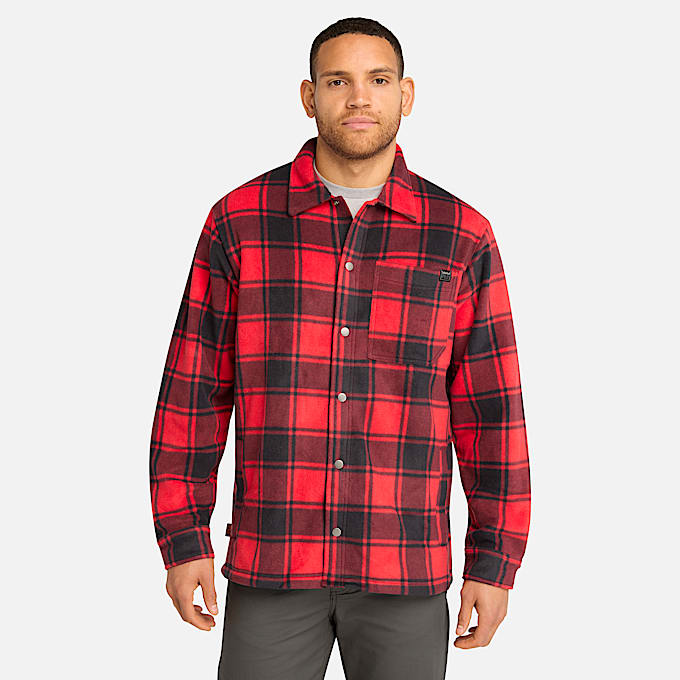 Mens Timberland PRO Gritman Check Heavyweight Fleece Shirt TBL Chili Pepper Tartan HERO