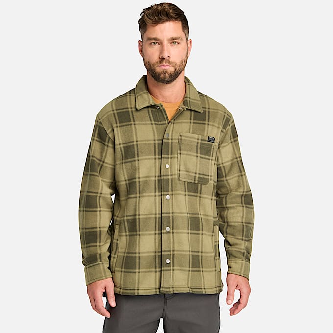 Mens Timberland PRO Gritman Check Heavyweight Fleece Shirt TBL Burnt Olive Tartan HERO