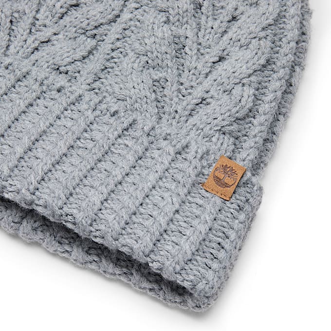 Womens Cable Beanie with Pom TBL Grey Heather ALT1
