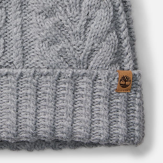 Womens Cable Beanie with Pom TBL Grey Heather ALT2