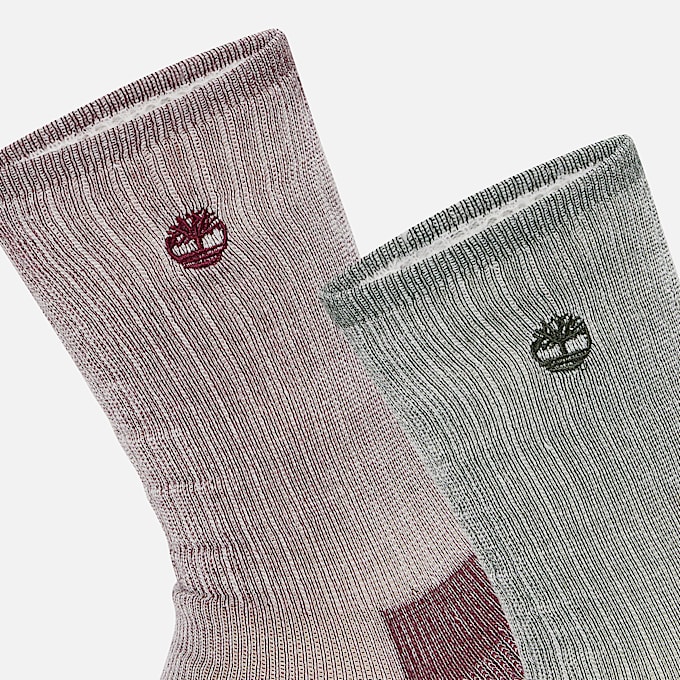 Mens Timberland 2Pack Kittery Full Cushion Boot Crew Sock TBL Burgundy ALT2