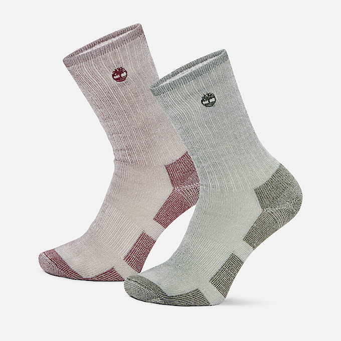 Mens Timberland 2Pack Kittery Full Cushion Boot Crew Sock TBL Burgundy HERO