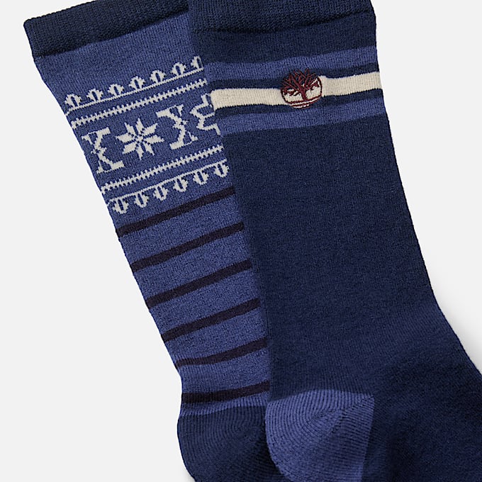 Mens Timberland 2Pack Fair Isle Crew Sock TBL Navy Heather ALT1