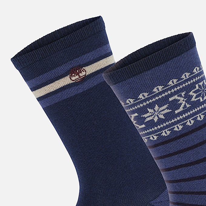 Mens Timberland 2Pack Fair Isle Crew Sock TBL Navy Heather ALT2