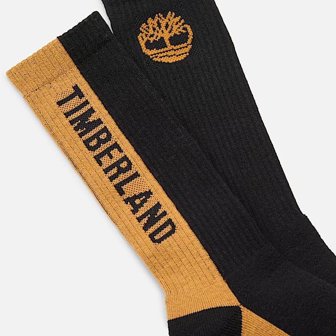 Mens Timberland 2Pack ColorBlock Logo Crew Sock TBL Wheat Boot ALT1