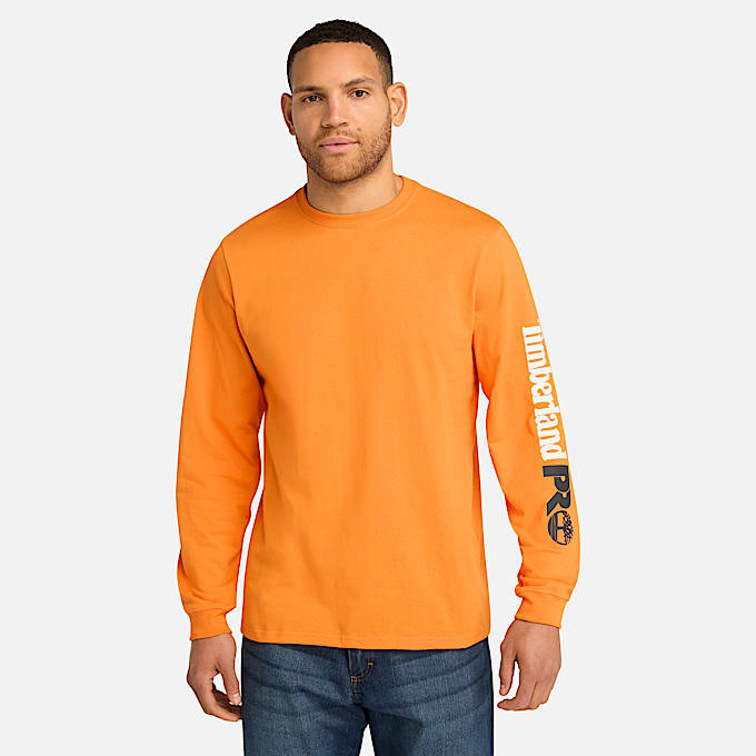 Mens Timberland PRO Core Logo LongSleeve TShirt TBL PRO Orange HERO