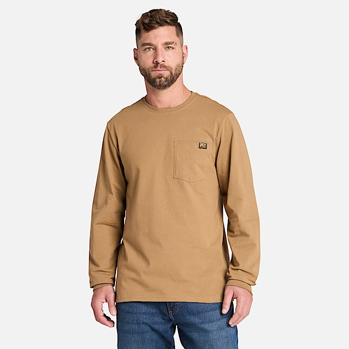 Mens Timberland PRO Core Pocket LongSleeve TShirt TBL Dark Wheat HERO