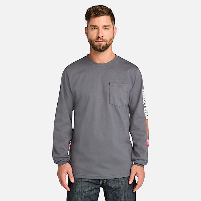 Mens Timberland PRO Cotton Core FlameResistant LongSleeve TShirt TBL Charcoal HERO