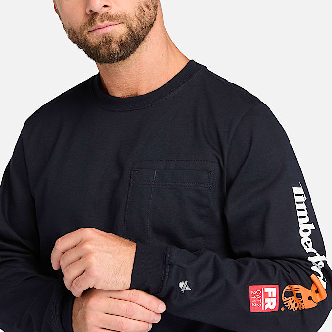 Mens Timberland PRO Cotton Core FlameResistant LongSleeve TShirt TBL Navy ALT2