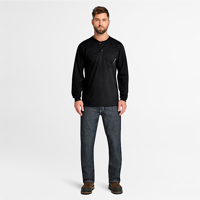 Mens Timberland PRO Cotton Core FlameResistant LongSleeve Henley TBL Black ALT1