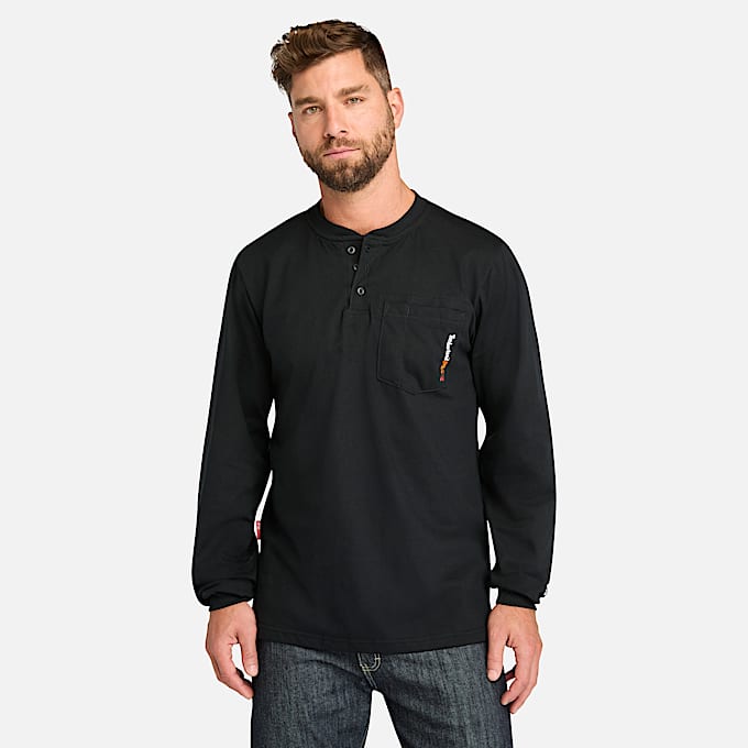 Mens Timberland PRO Cotton Core FlameResistant LongSleeve Henley TBL Black HERO