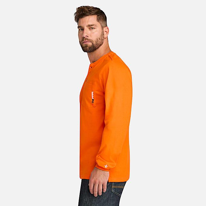 Mens Timberland PRO Cotton Core FlameResistant LongSleeve Henley TBL Blaze Orange ALT8