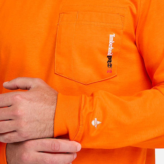 Mens Timberland PRO Cotton Core FlameResistant LongSleeve TShirt TBL Blaze Orange ALT2