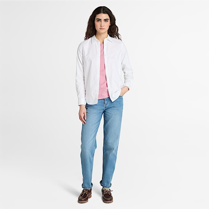 Blusa Oxford de manga larga Timberland para mujer TBL Blanco ALT1