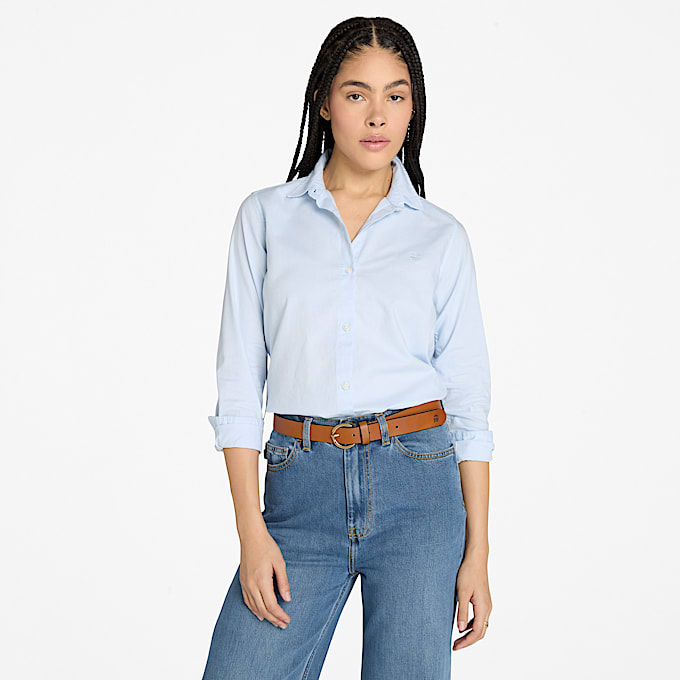 Blusa Oxford de manga larga Timberland para mujer TBL Azul cielo HERO