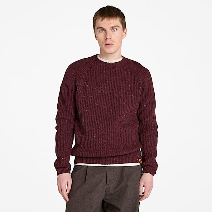 Mens Chunky Yarn Crewneck Sweater TBL Burgundy Heather HERO