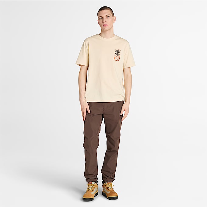 Mens Timberland Brand Carrier Slogan Back Graphic TShirt TBL Light Beige ALT1