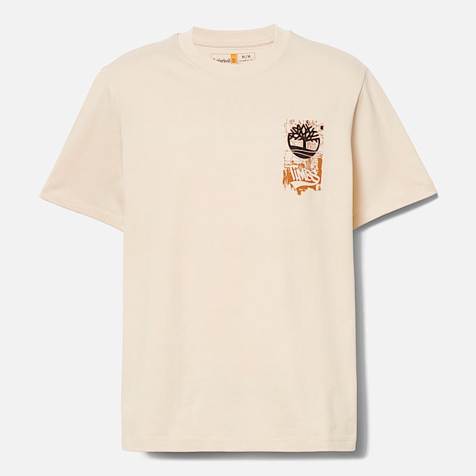 Mens Timberland Brand Carrier Slogan Back Graphic TShirt TBL Light Beige ALT10