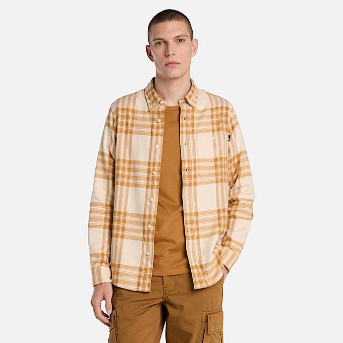 Mens Midweight Flannel Check Shirt TBL Light Beige HERO
