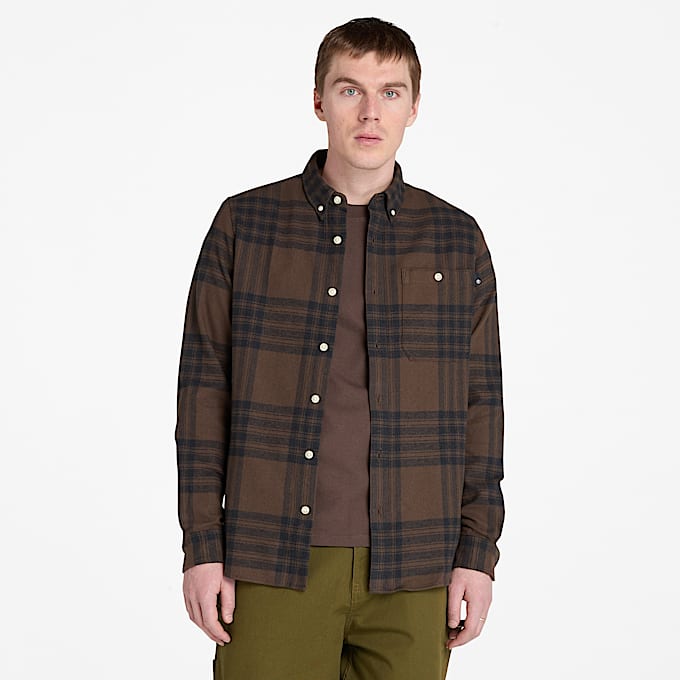 Mens Midweight Flannel Check Shirt TBL Chocolate Brown HERO