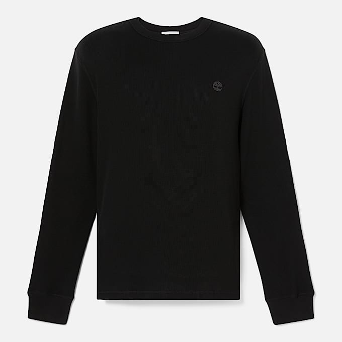 Mens Wharf River Waffle LongSleeve Polo Shirt TBL Black ALT10