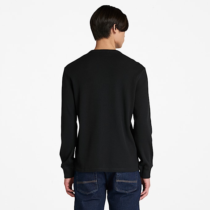 Mens Wharf River Waffle LongSleeve Polo Shirt TBL Black ALT9