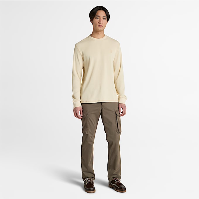 Mens Wharf River Waffle LongSleeve Polo Shirt TBL Light Beige ALT1