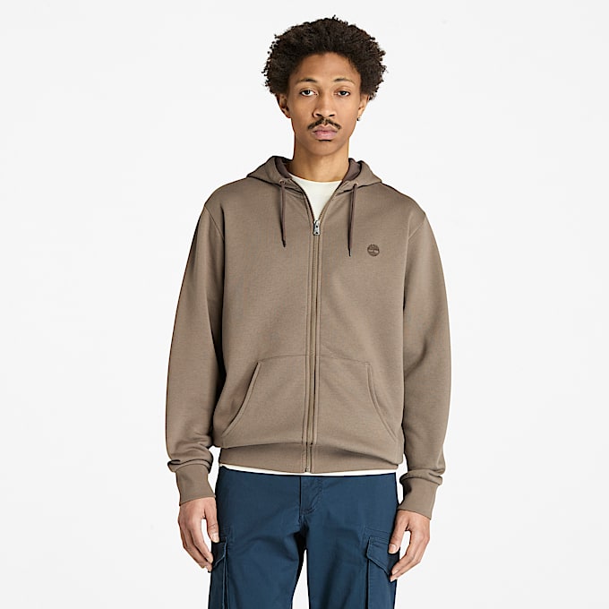 Mens Oyster River Brushed Back Zip Hoodie TBL Medium Brown HERO