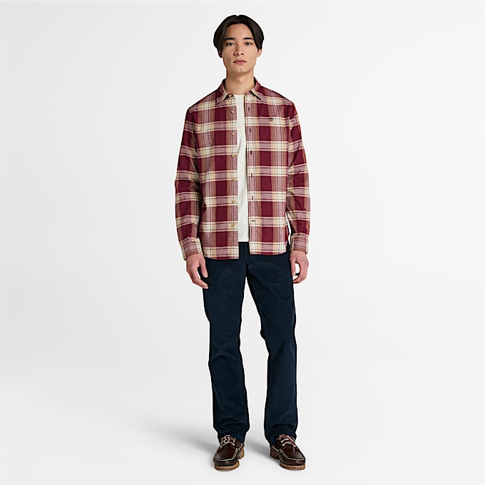 Mens Herringbone Flannel Check Shirt TBL Burgundy ALT1