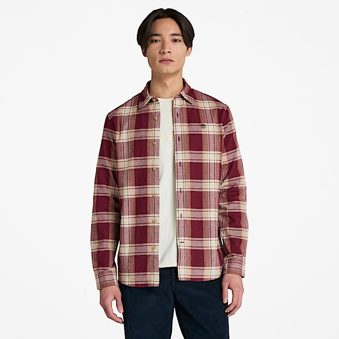 Mens Herringbone Flannel Check Shirt TBL Burgundy HERO