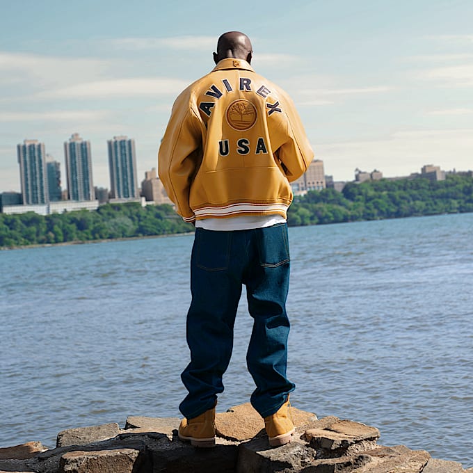 Timberland x Avirex Icon Bomber Jacket TBL Wheat Sheepskin Leather ALTB