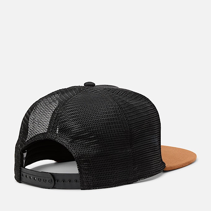 Mens Faux Suede Flatbrim Trucker Hat TBL Black ALT1
