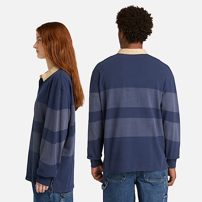 Striped Long-Sleeve Rugby Polo Shirt