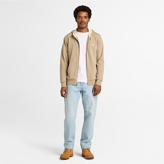 Mens Oyster River Chest Logo FullZip Hoodie TBL Greige ALT2