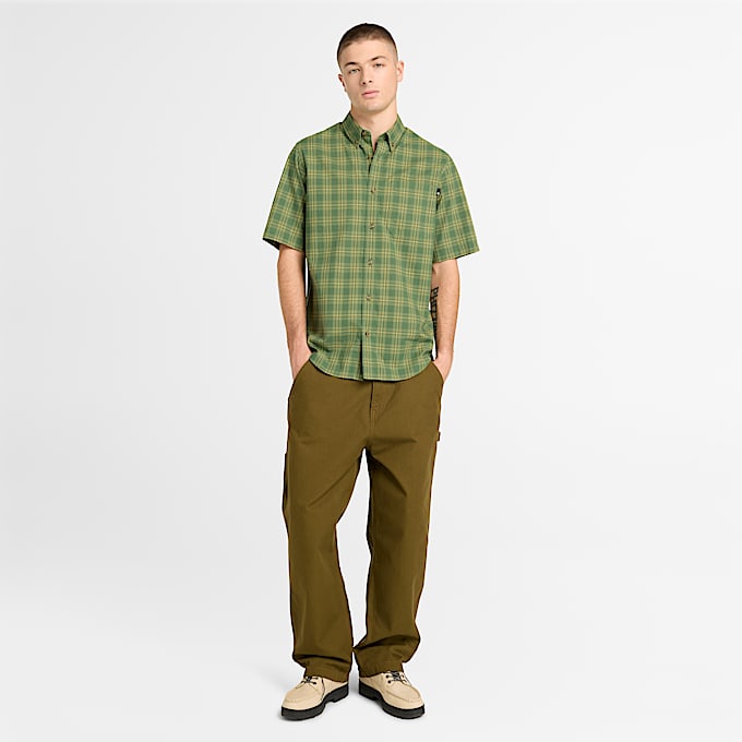 Chemise  carreaux  manches courtes en popeline pour hommes TBL Vert fort ALT2