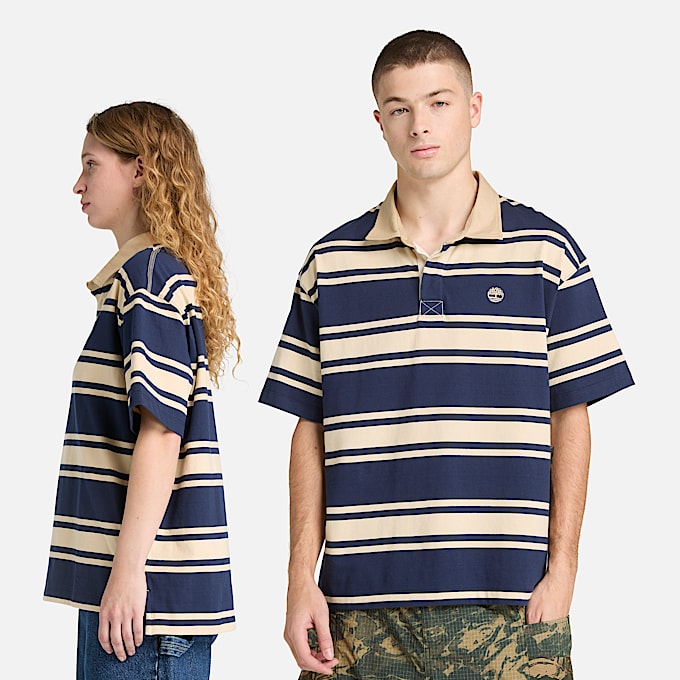 Striped ShortSleeve Rugby Polo TBL Dark Navy ALT2
