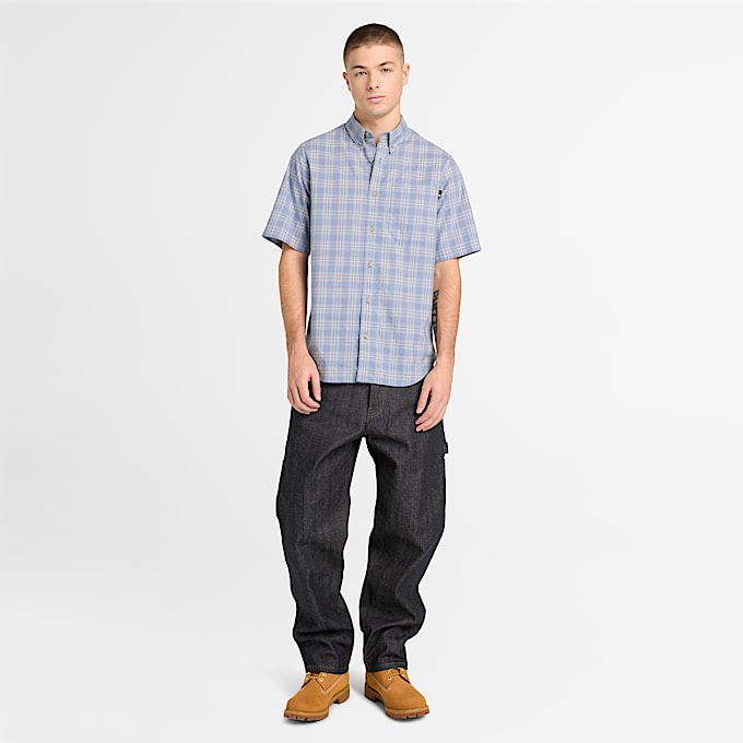 Mens Checkered Poplin ShortSleeve Shirt TBL Stone Wash ALT2