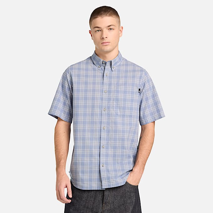 Mens Checkered Poplin ShortSleeve Shirt TBL Stone Wash ALT1